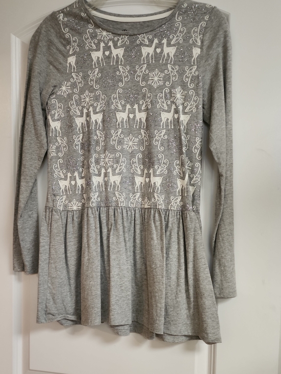 Lands' End Other - Lands' End Girls Long Sleeve Holiday Deer Snowflake Tunic Dress Size 14 L Gray